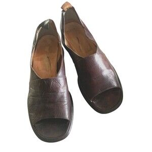 Vintage Brown Leather Open Toe Shoes Made in Italy Size 9.5 M
